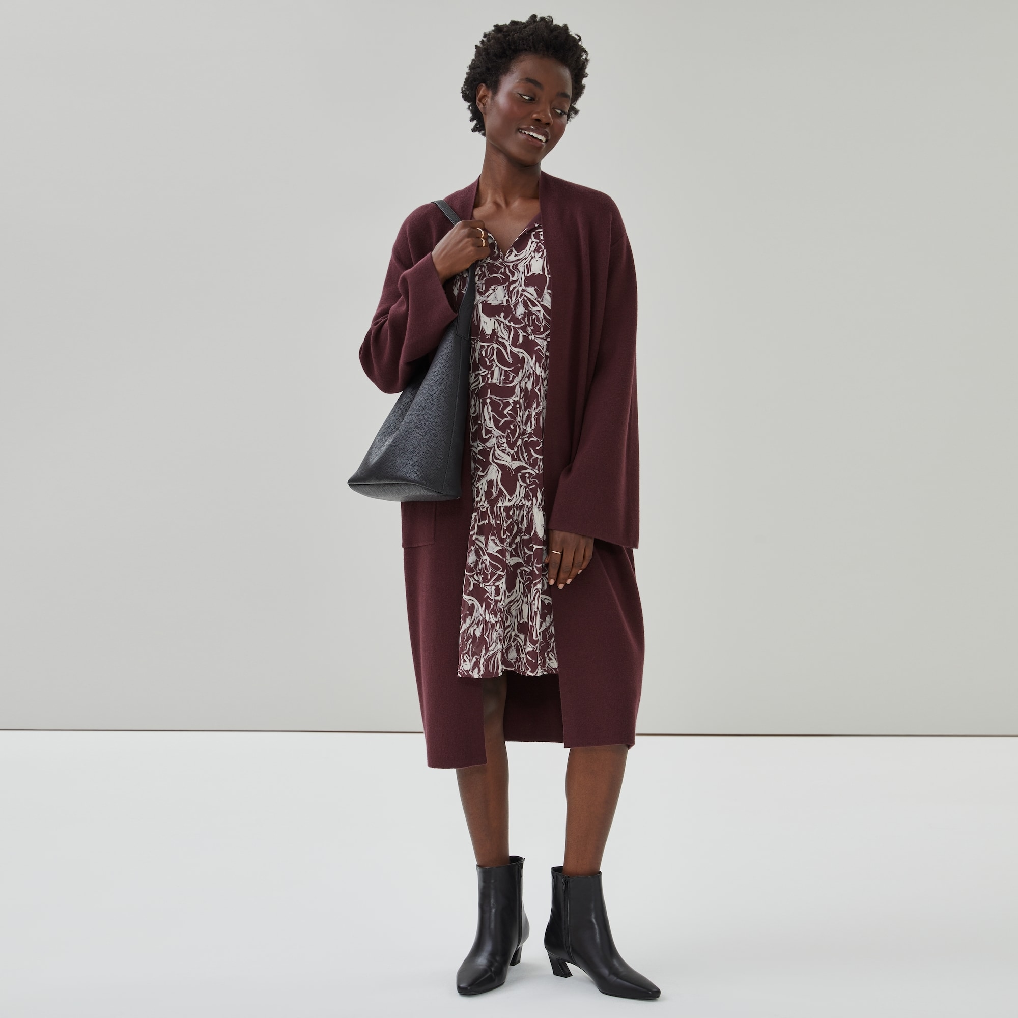 burgundy dress with cardigan Sweater Vest + Burgundy Dress
