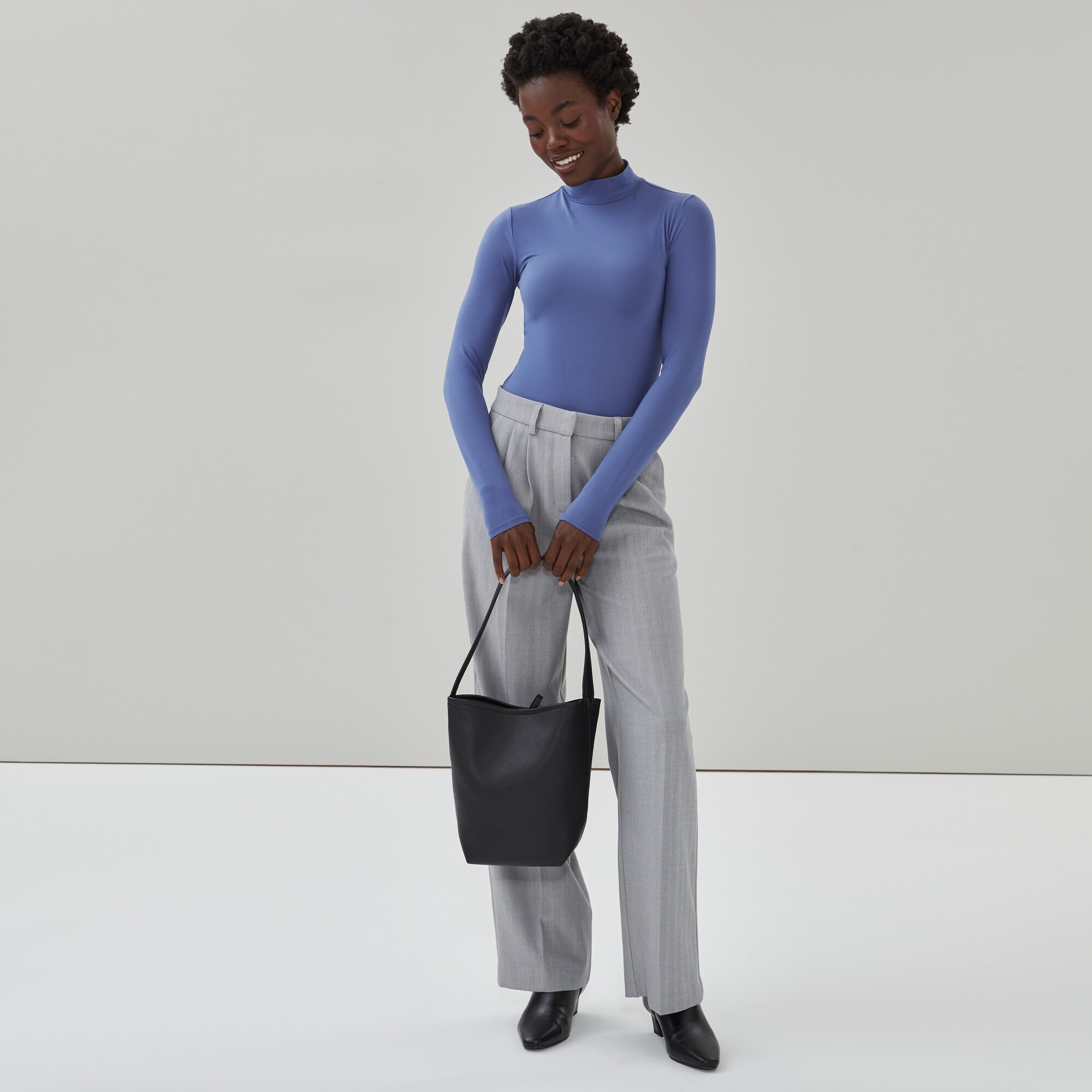 Mock Neck Long Sleeve Top in Dusty Blue from Joe Fresh