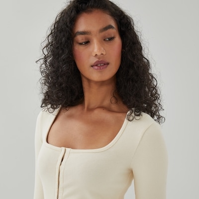 Haut ajusté à manches longues - Écru