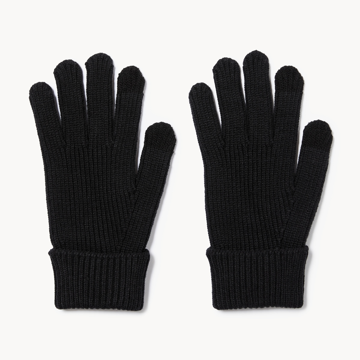 Ribbed Knit Gloves - Black