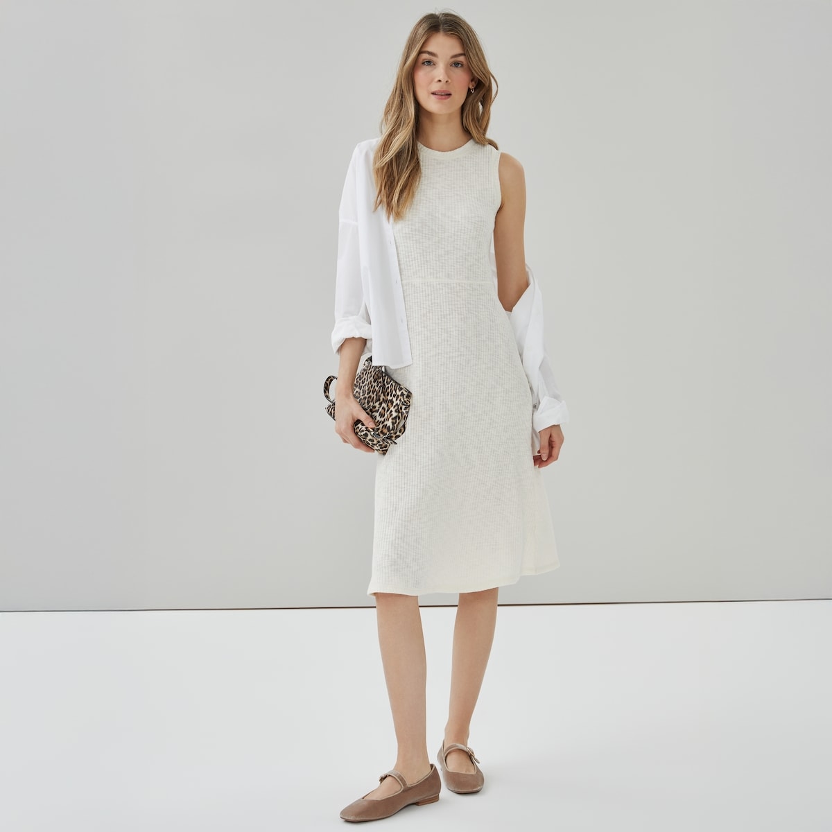 Ribbed Midi Dress - Off White