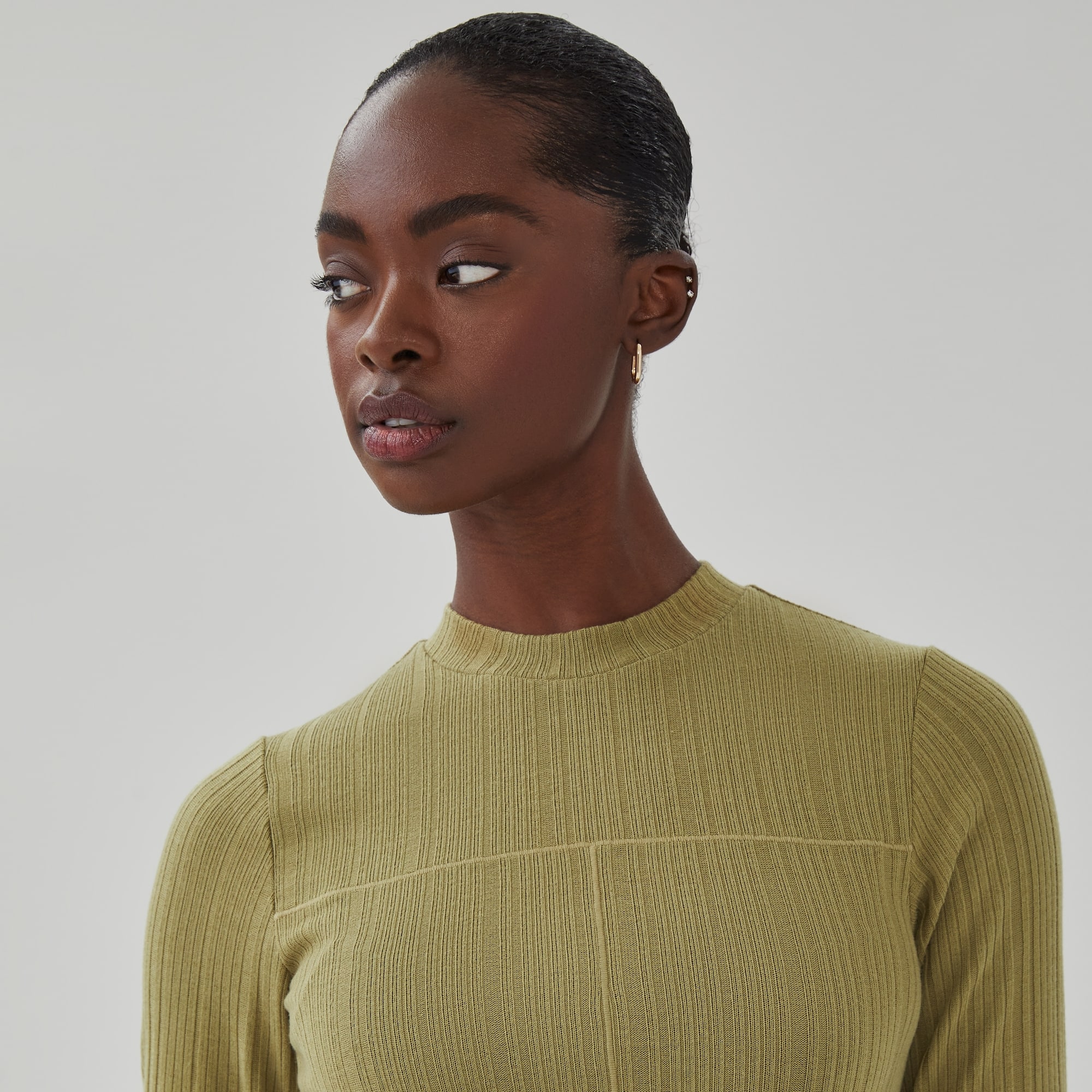 Mock Neck Long Sleeve Top in Light Olive from Joe Fresh