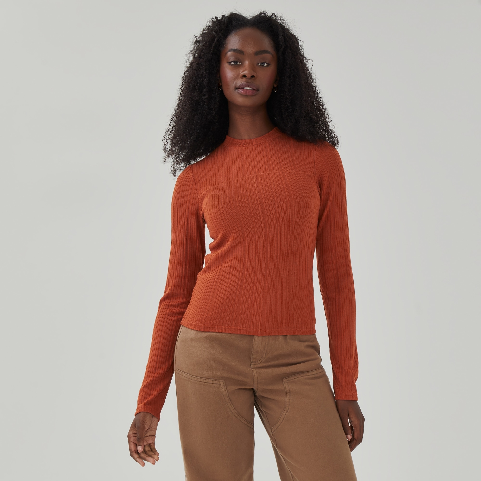 Mock Neck Long Sleeve Top in Copper from Joe Fresh