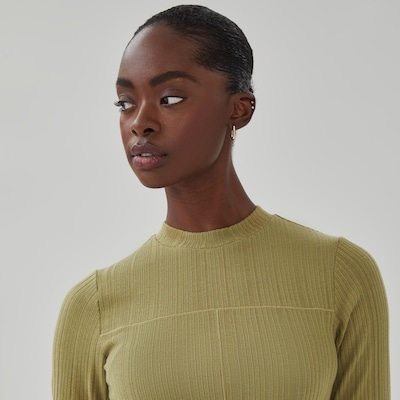 Mock Neck Long Sleeve Top - Light Olive