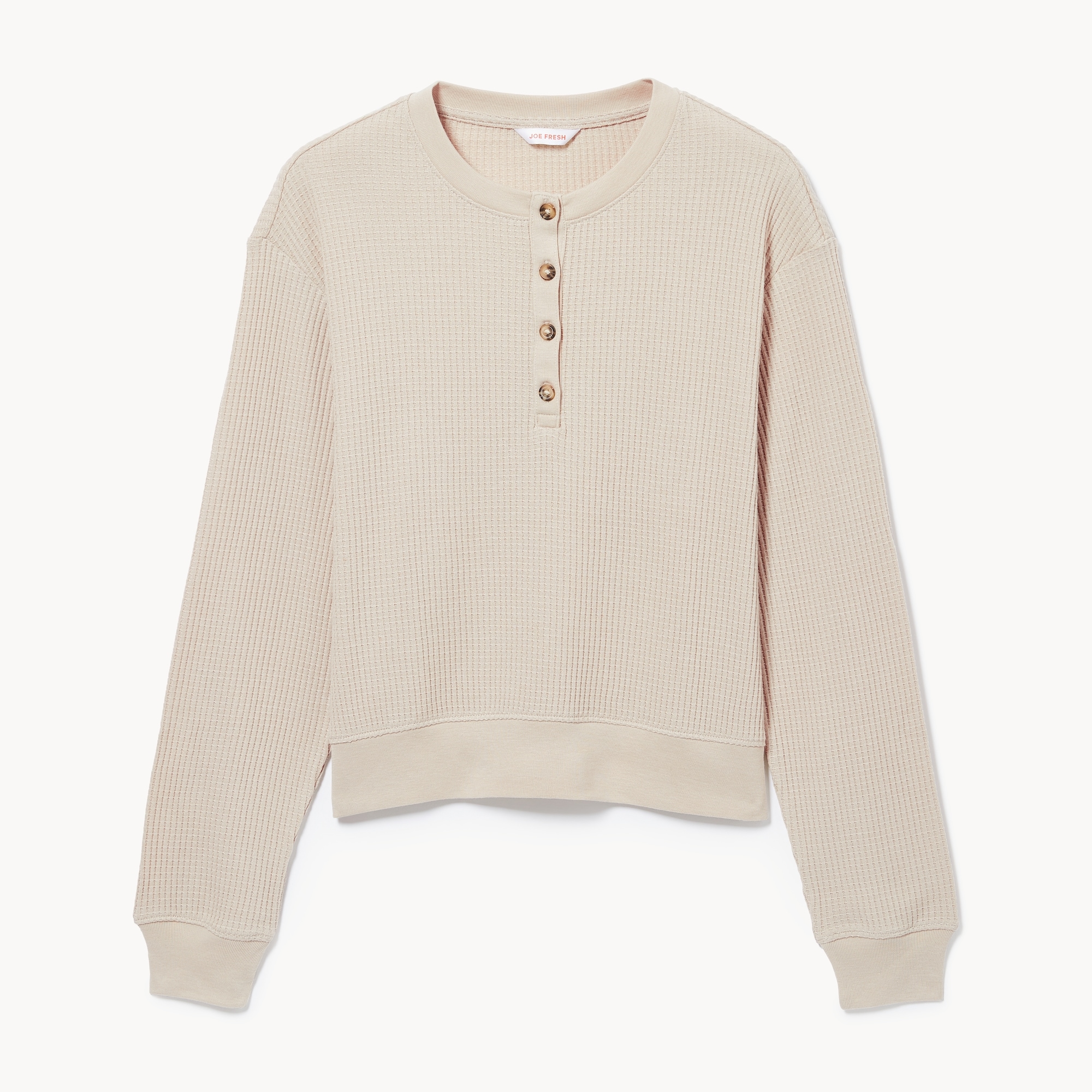 Waffle Henley Pullover in Oat Mix from Joe Fresh