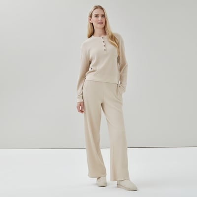 Waffle Henley Pullover - Oat Mix