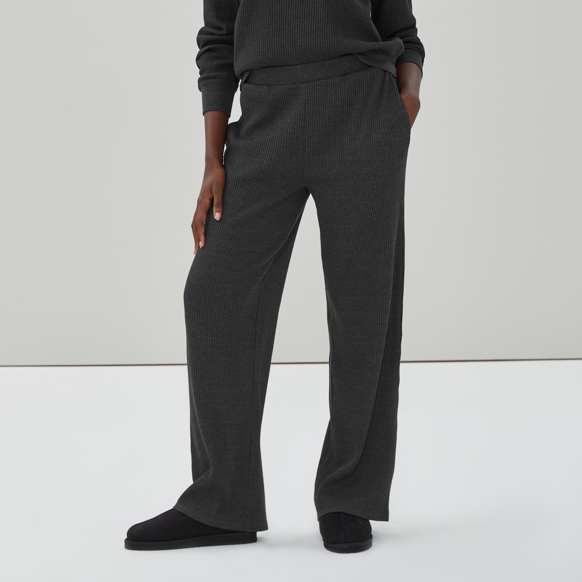 Pantalon gaufr  jambe large - Mlange D'Anthracite