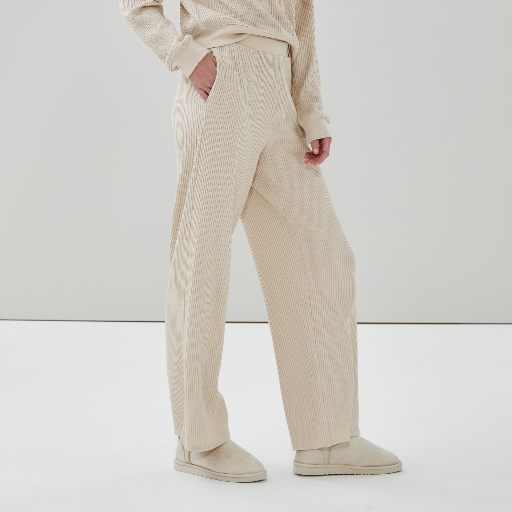 Waffle Wide Leg Pant in Oat Mix from Joe Fresh