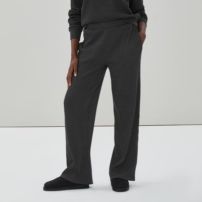 Waffle Wide Leg Pant - Charcoal Mix