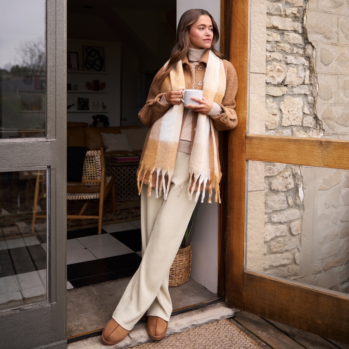 Waffle Wide Leg Pant - Oat Mix