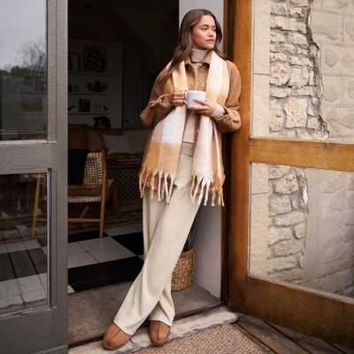 Pantalon gaufré à jambe large - Mélange Avoine