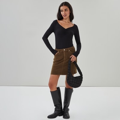 Ruched Long Sleeve Top - JF Black