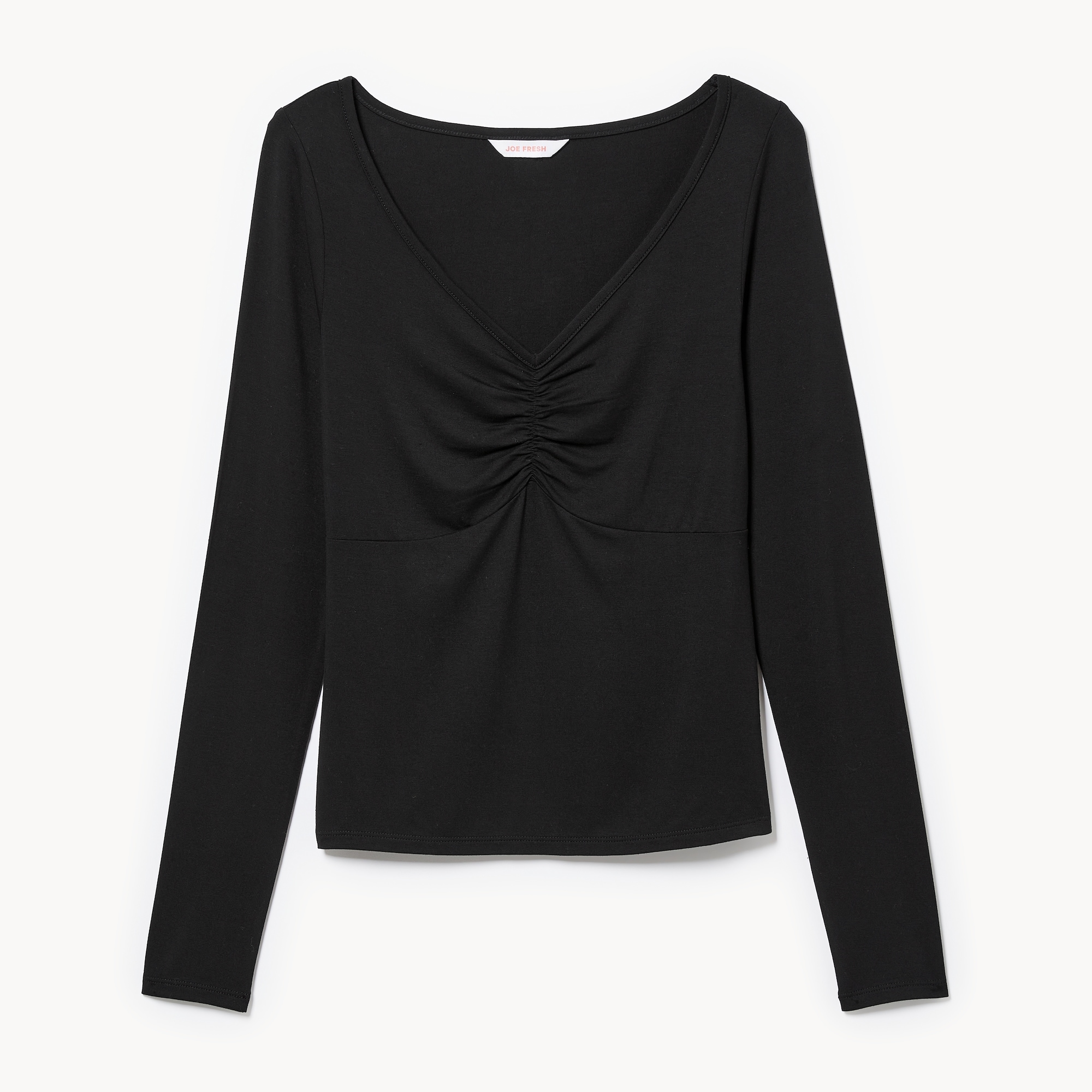 Ruched Long Sleeve Top in JF Black from Joe Fresh