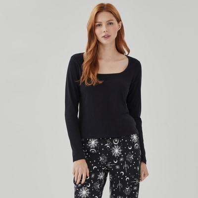 Long Sleeve Sleep Top - Black