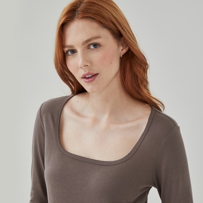 Long Sleeve Sleep Top - Dusty Brown