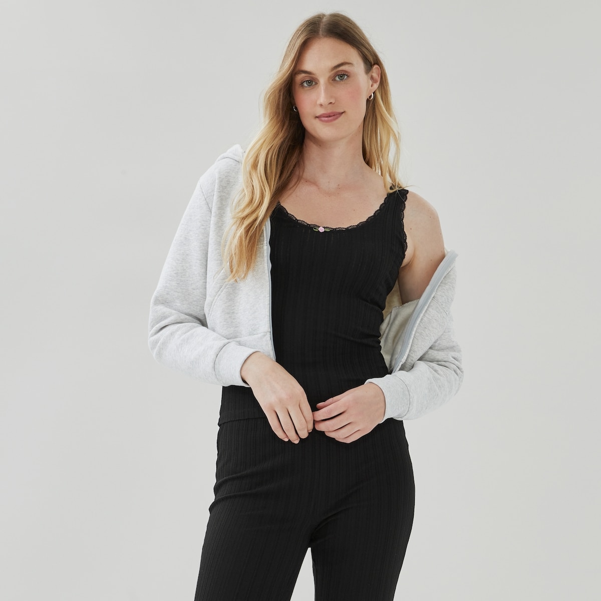 Camisole de nuit en maille pointelle - Noir