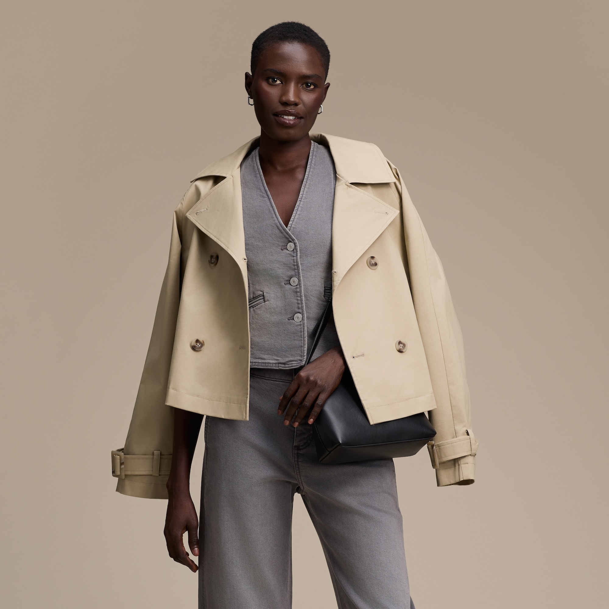 Cropped Trench Coat in Light Khaki Brown from Joe Fresh