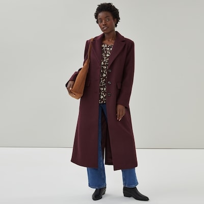 Structured Melton Car Coat - Dark Burgundy