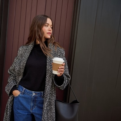 Textured Shawl Car Coat - Black Mix
