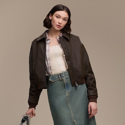 Cropped Bomber Jacket - Dark Brown