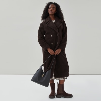 Faux Fur Oversized Coat - Dark Brown