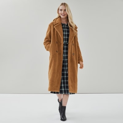 Faux Fur Oversized Coat - Camel