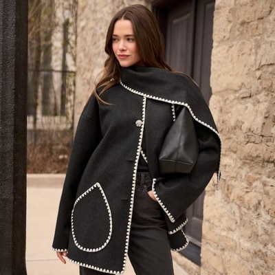 Melton Blanket Coat - Charcoal Mix