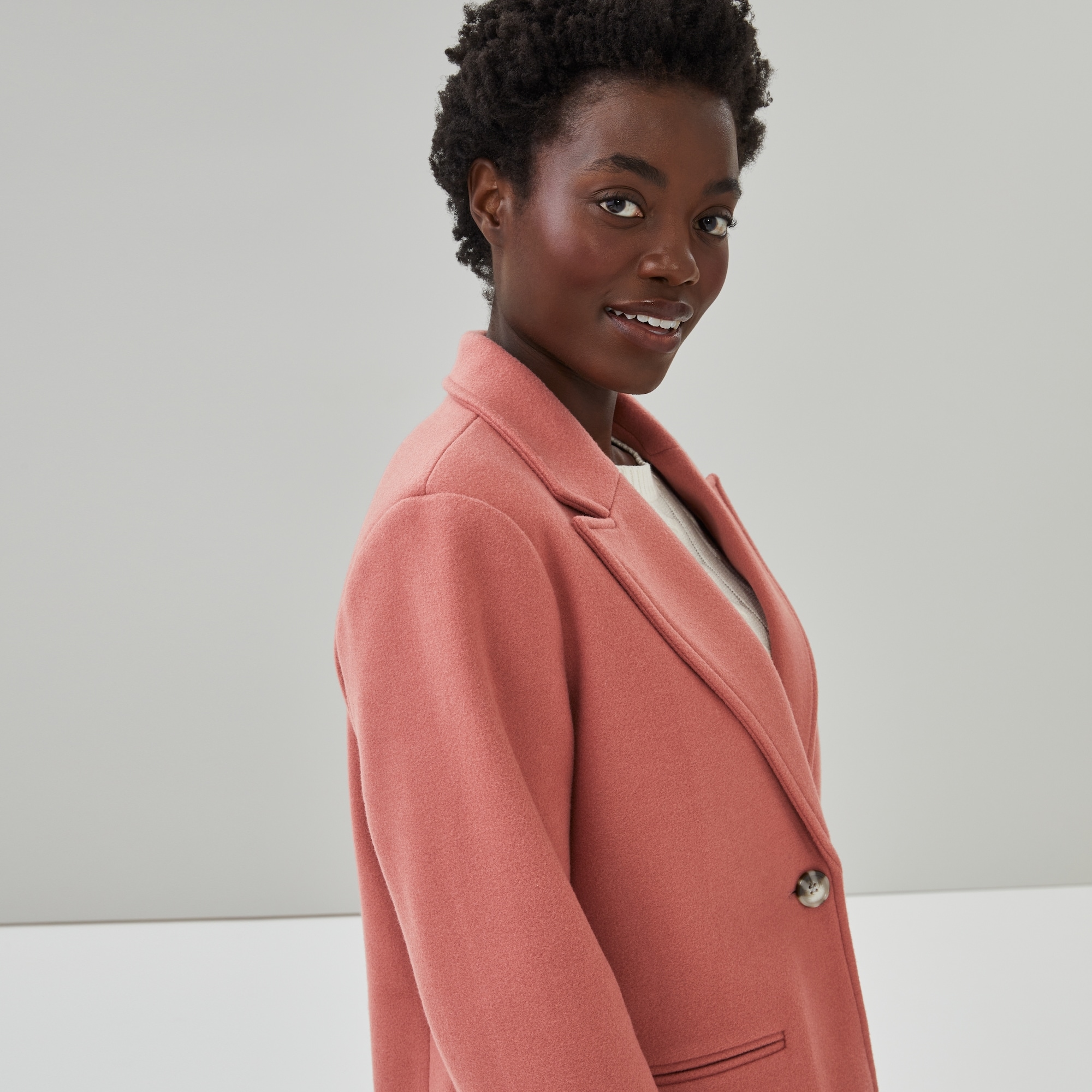 ジャケット・アウター THE FLAT HEAD MELTON WOOL CAR COAT Melton Car Coat in Dusty Rose from Joe Fresh