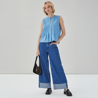 Poplin Pintuck Shell Top - Blue
