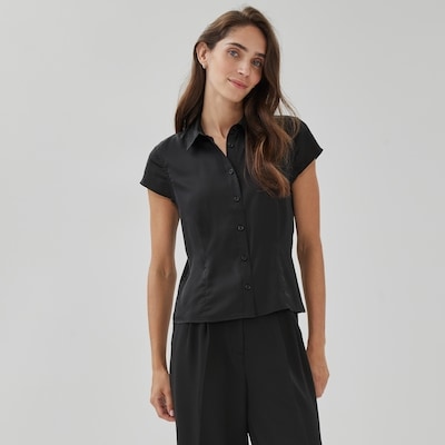 Satin Cap-Sleeve Shirt - JF Black
