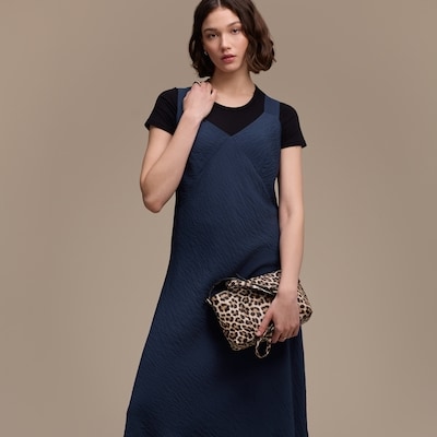 Lace Trim Satin Slip Dress - Navy