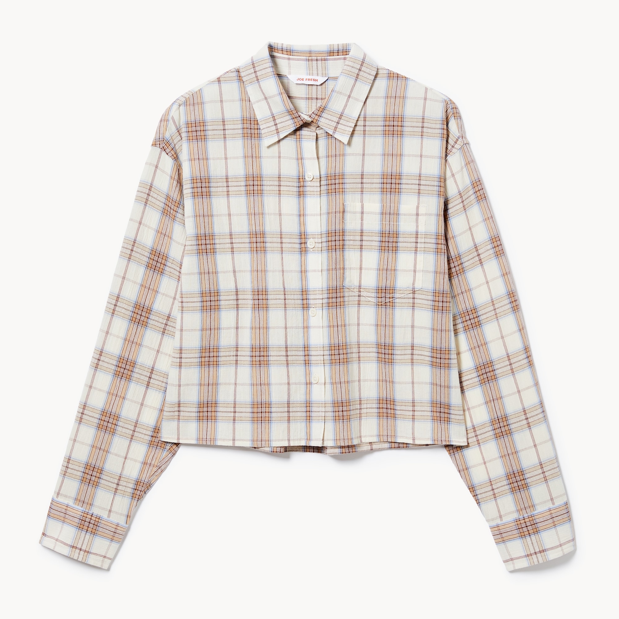 Boxy Cropped Plaid Shirt in Cream from Joe Fresh
