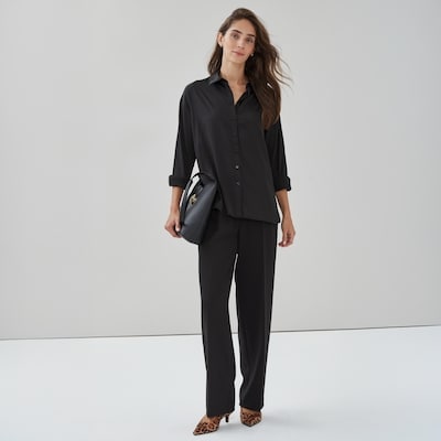 Satin Oversized Button-Up Shirt - JF Black