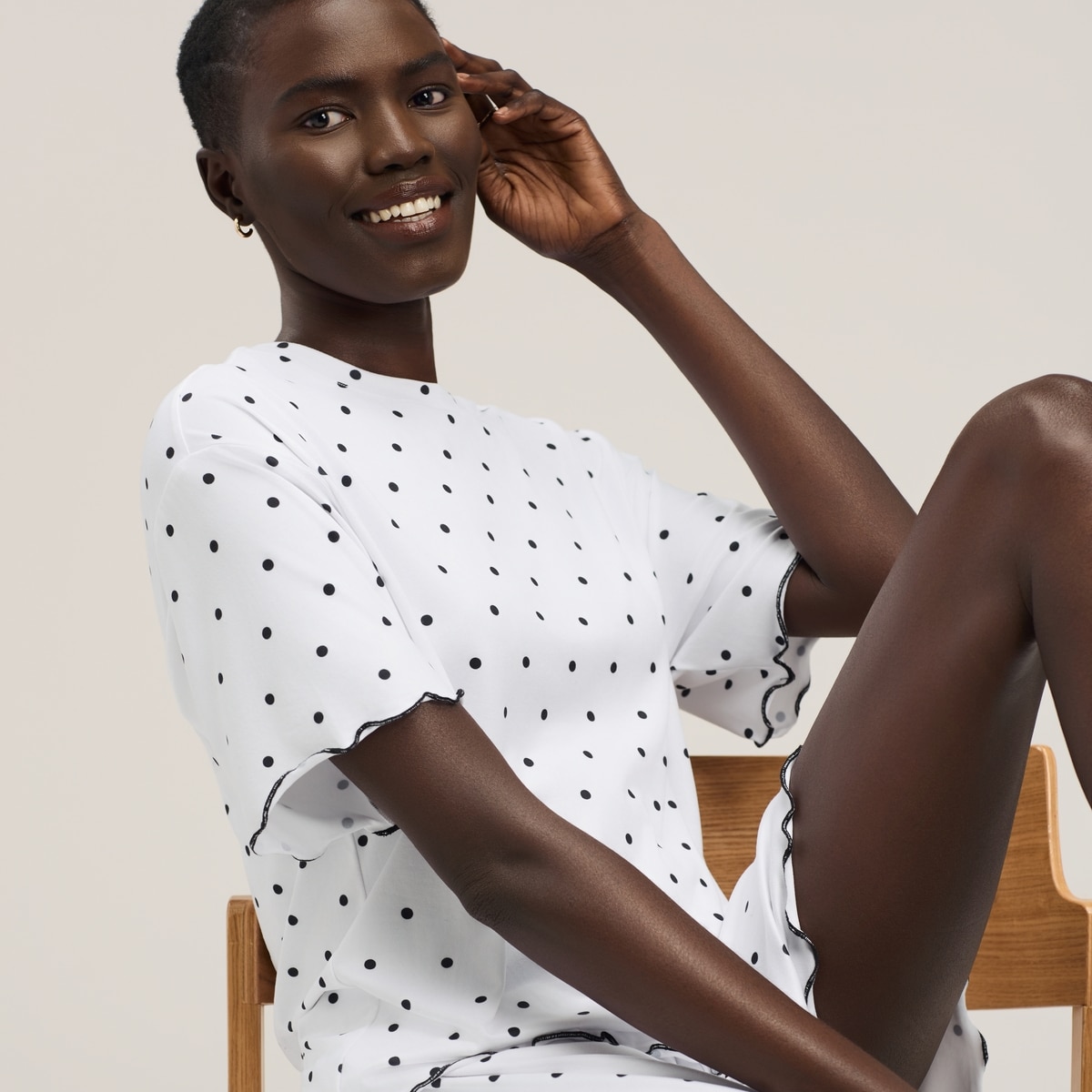 Ensemble pyjama en jersey  bordures ondules - Blanc Pur