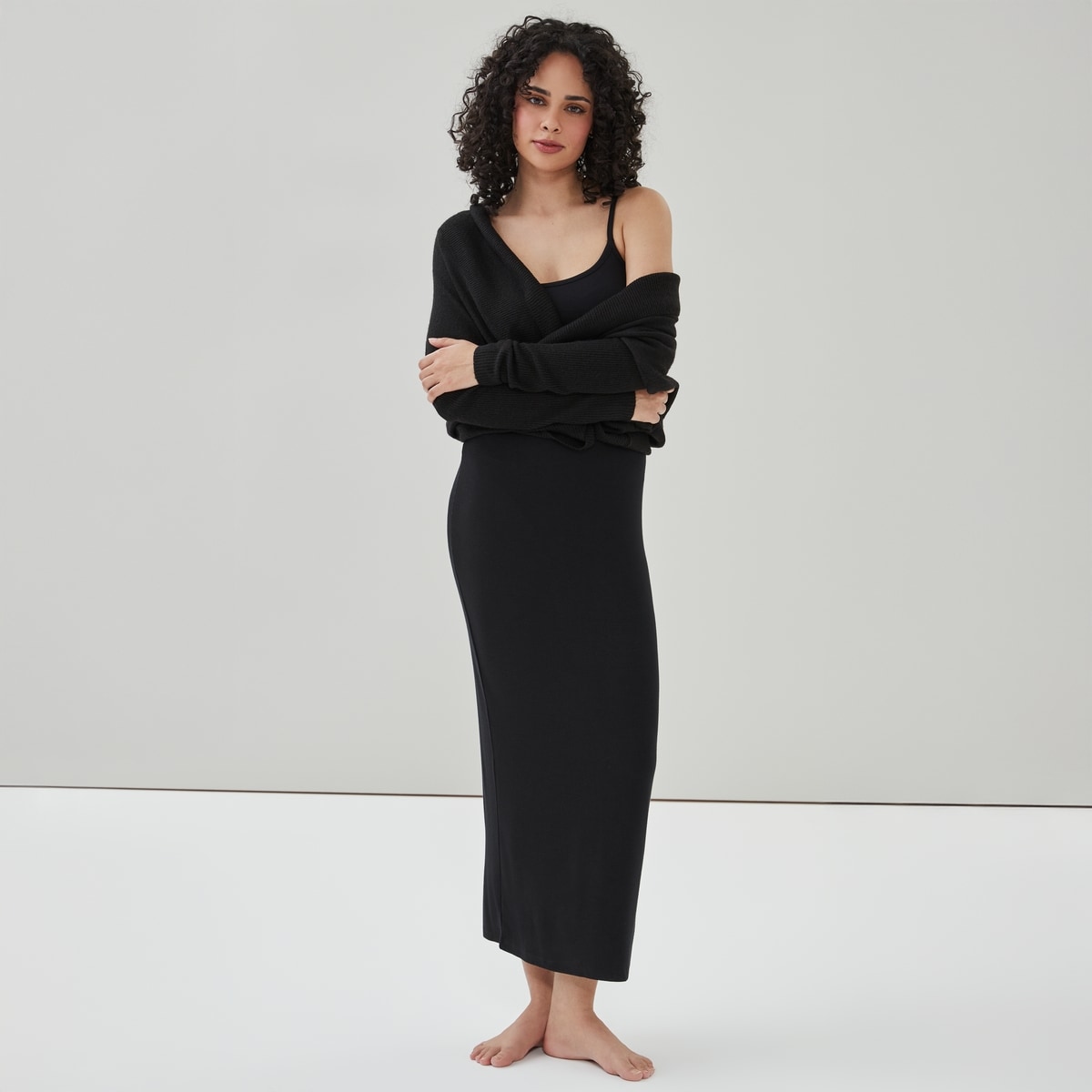 Modal Rib Sleep Dress - Black
