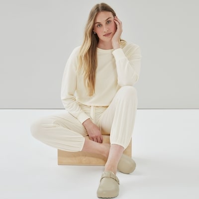 Fleece Cropped Lounge Sweatshirt - Ecru