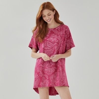 Robe de nuit imprimée en coton - Prune foncé