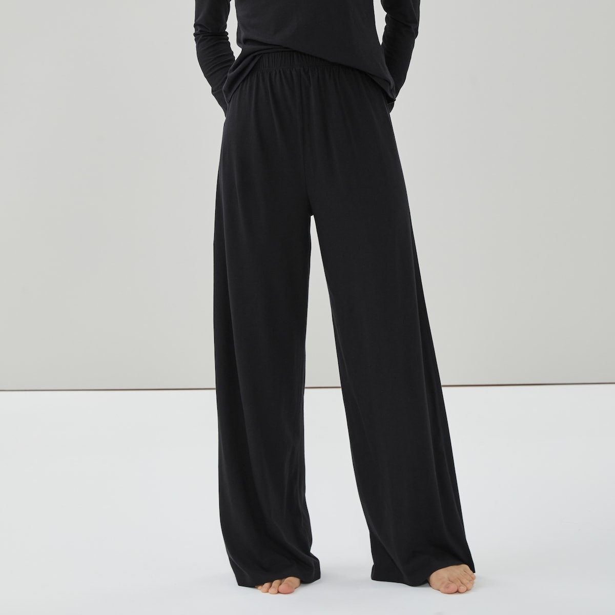 Pantalon de nuit  jambe large en coton - Noir