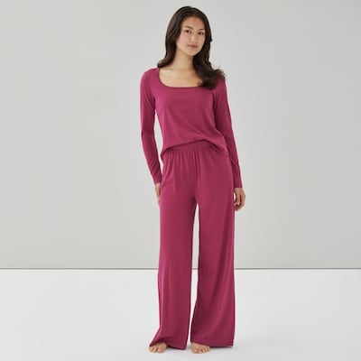 Cotton Wide Leg Sleep Pant - Plum