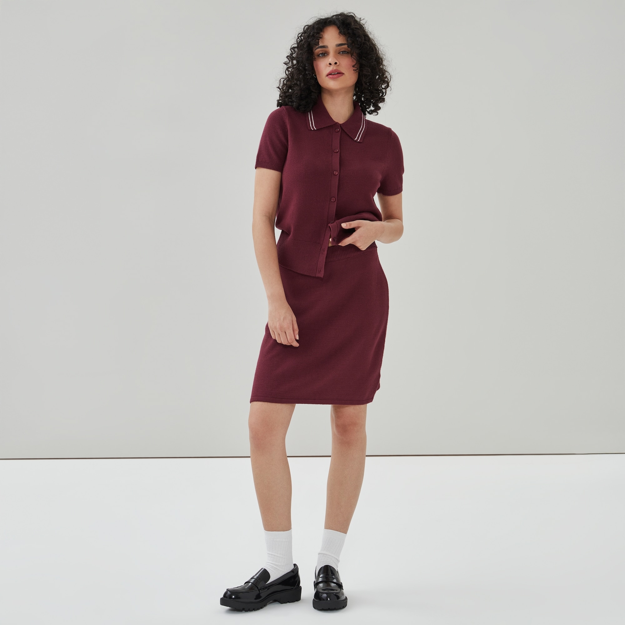 Sweater Mini Skirt in Dark Red from Joe Fresh