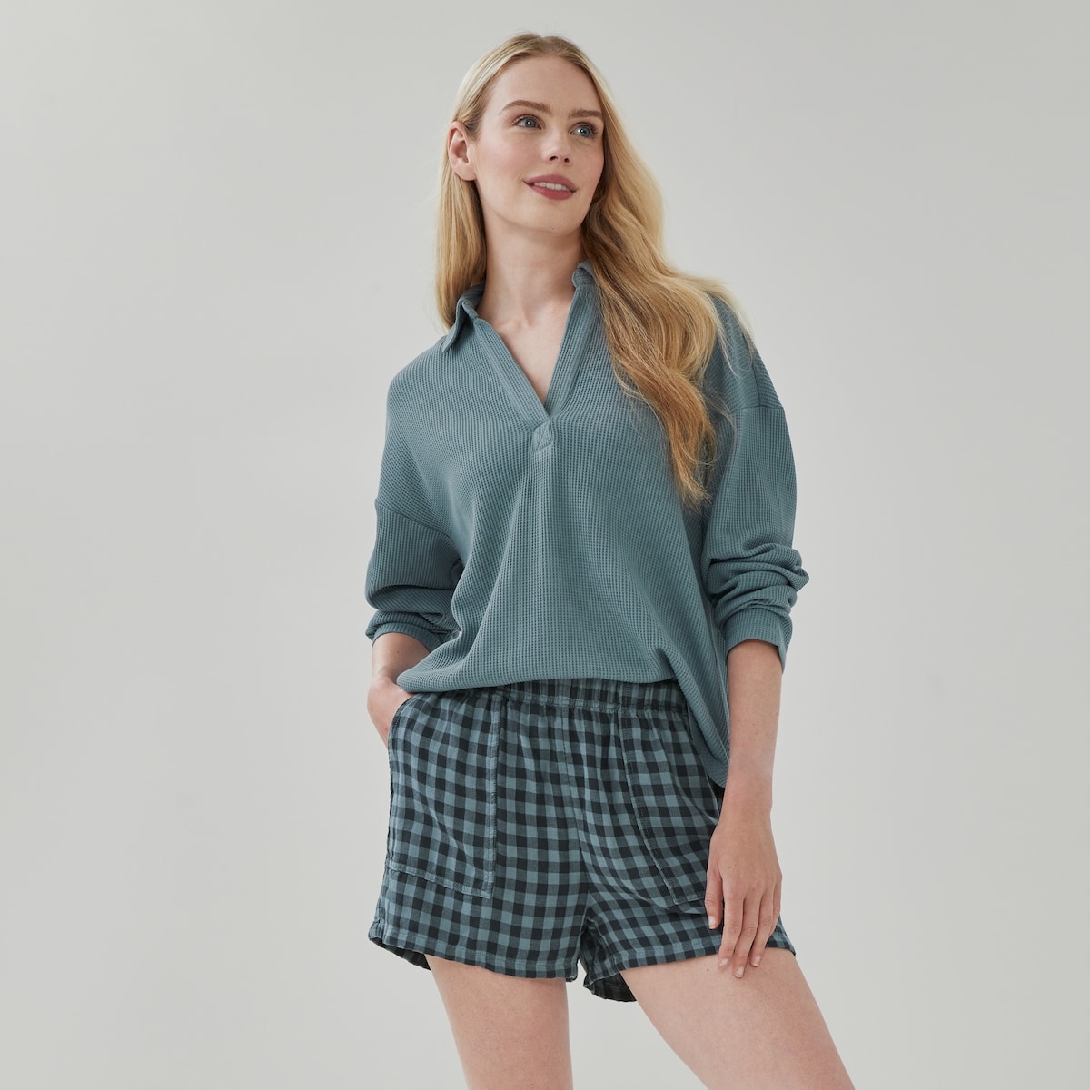 Short de nuit carreaux en gaze - Sarcelle Poussireuse