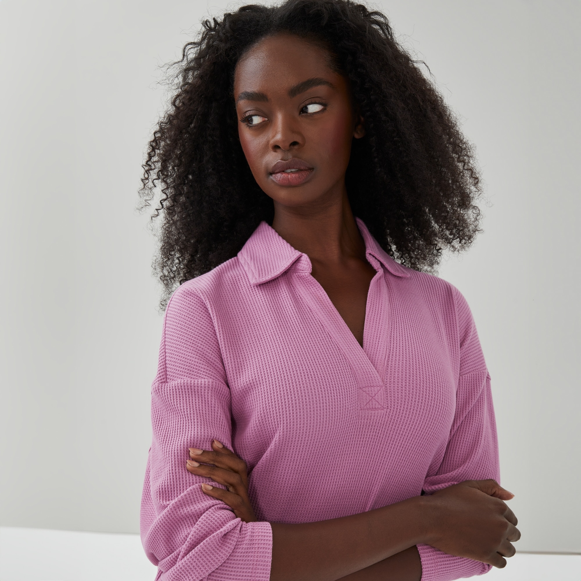 Lounge Polo Pullover in Mauve from Joe Fresh