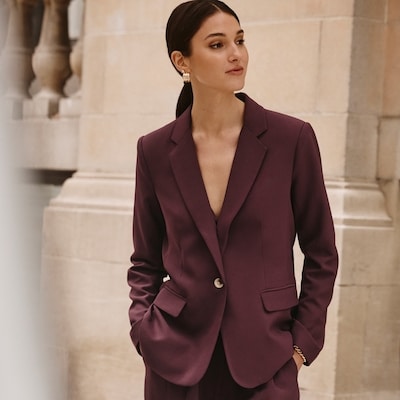 Single Breasted Blazer - Dark Burgundy