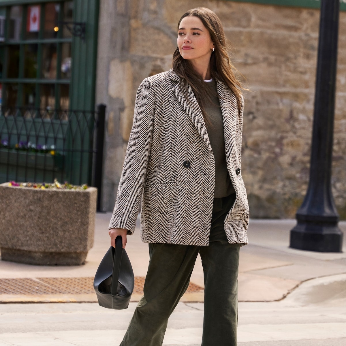 Oversized Herringbone Blazer - Oat Mix