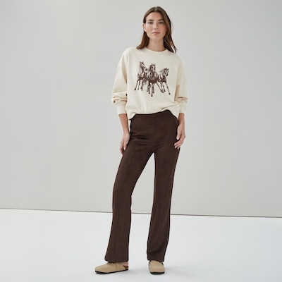 Faux Suede Flared Pant - Dark Brown