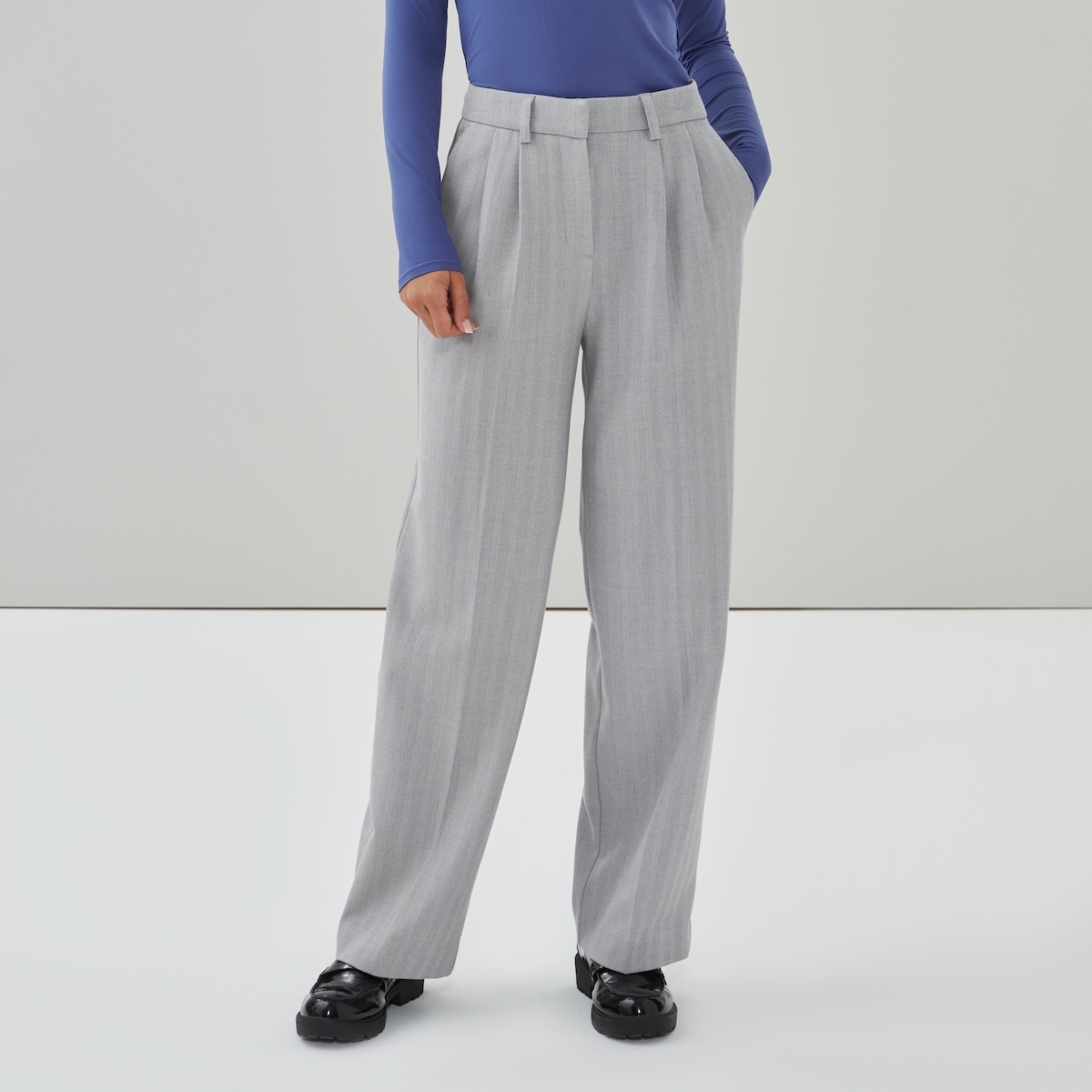 Pleated Suit Trousers - Light Grey Mix