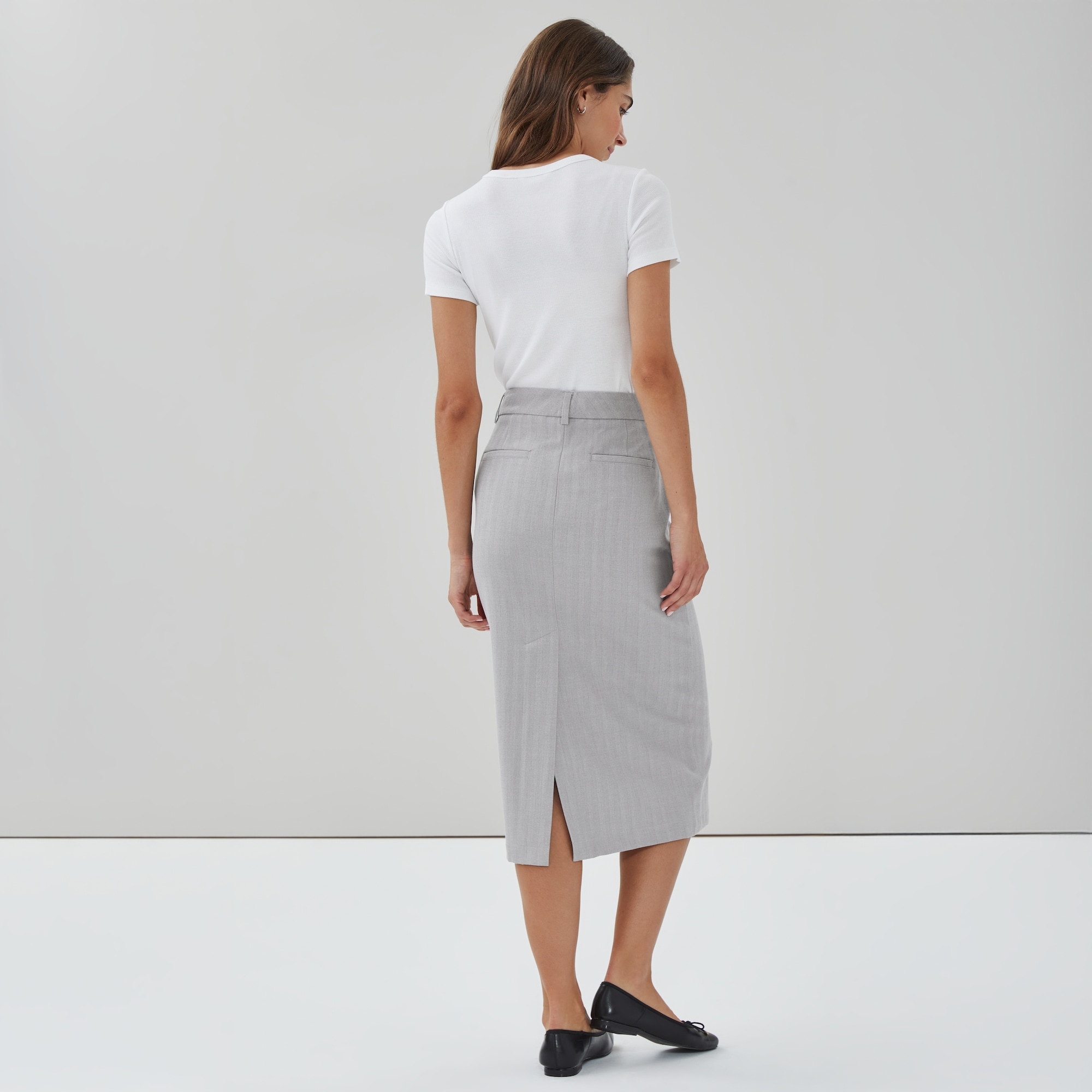 Suit Midi Pencil Skirt in Light Grey Mix from Joe Fresh