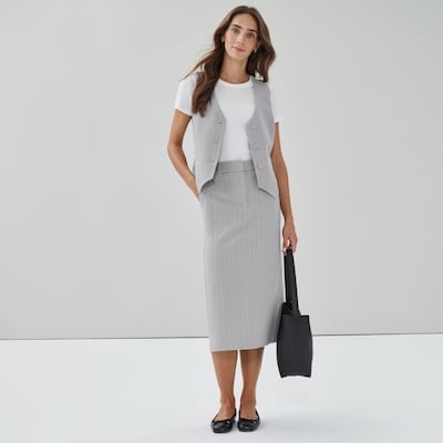 Suit Midi Pencil Skirt - Light Grey Mix