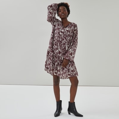 Chiffon Keyhole Dress - Burgundy