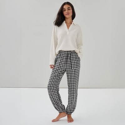 Pantalon de jogging de nuit à carreaux en gaze - Écru